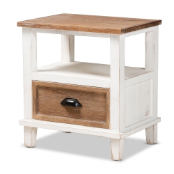 Baxton Studio Glynn Rustic Farmhouse Weathered Two-Tone White and Oak Brown Finished Wood 1-Drawer End Table